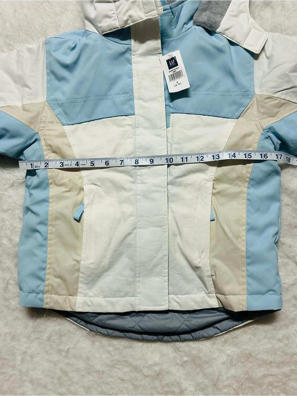 GAP White & Light Blue Colorblock Hooded Puffer Jacket